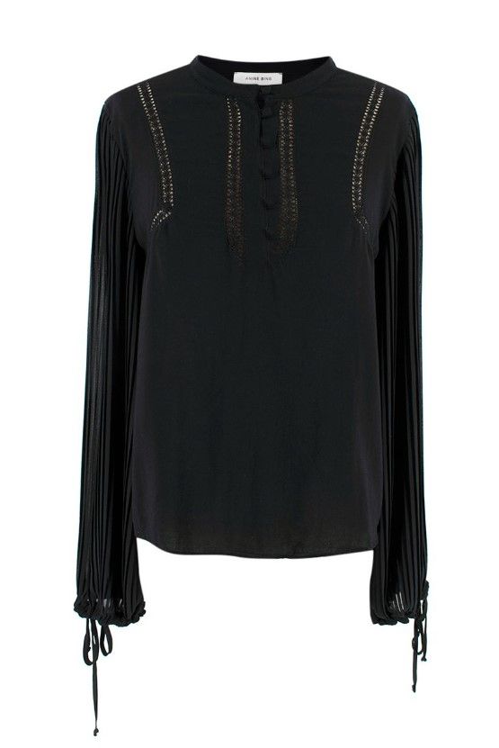 Anine Bing Black Pleated Sleeve Blouse Size S