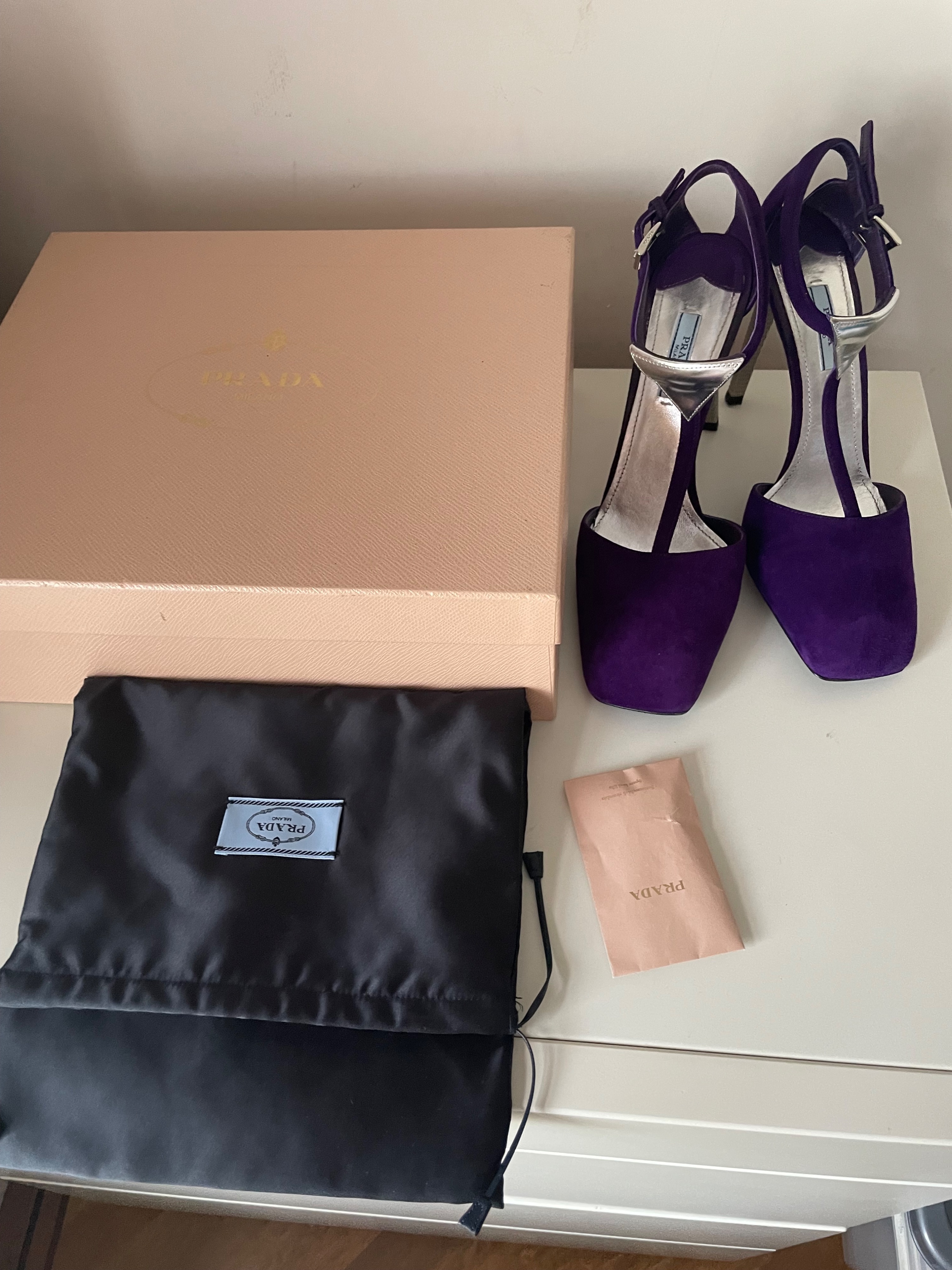 Preowned Prada Purple Suede Triangle Heels Size 40