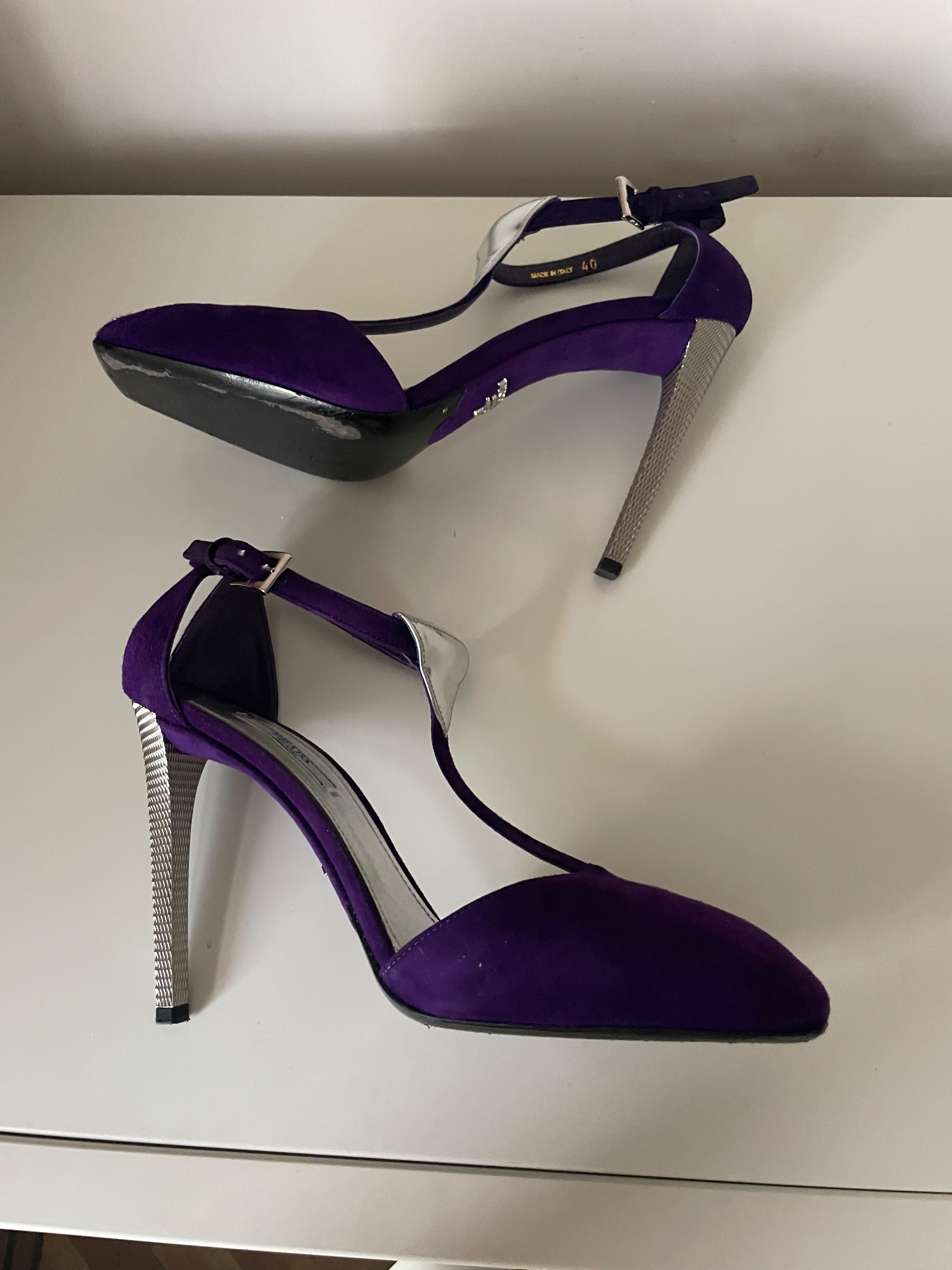 Preowned Prada Purple Suede Triangle Heels Size 40