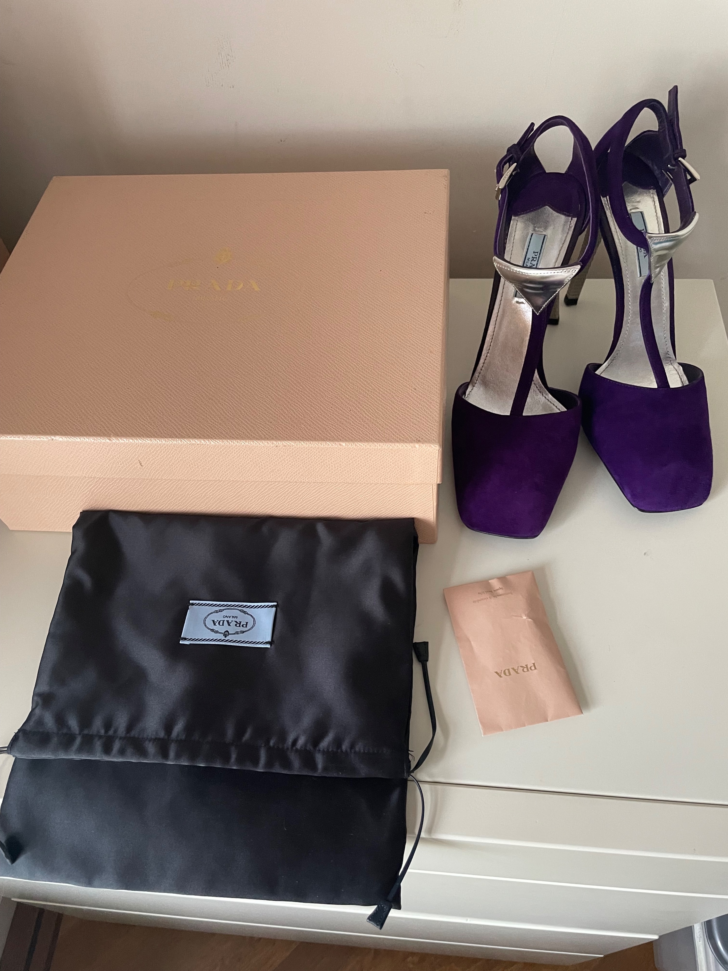 Preowned Prada Purple Suede Triangle Heels Size 40