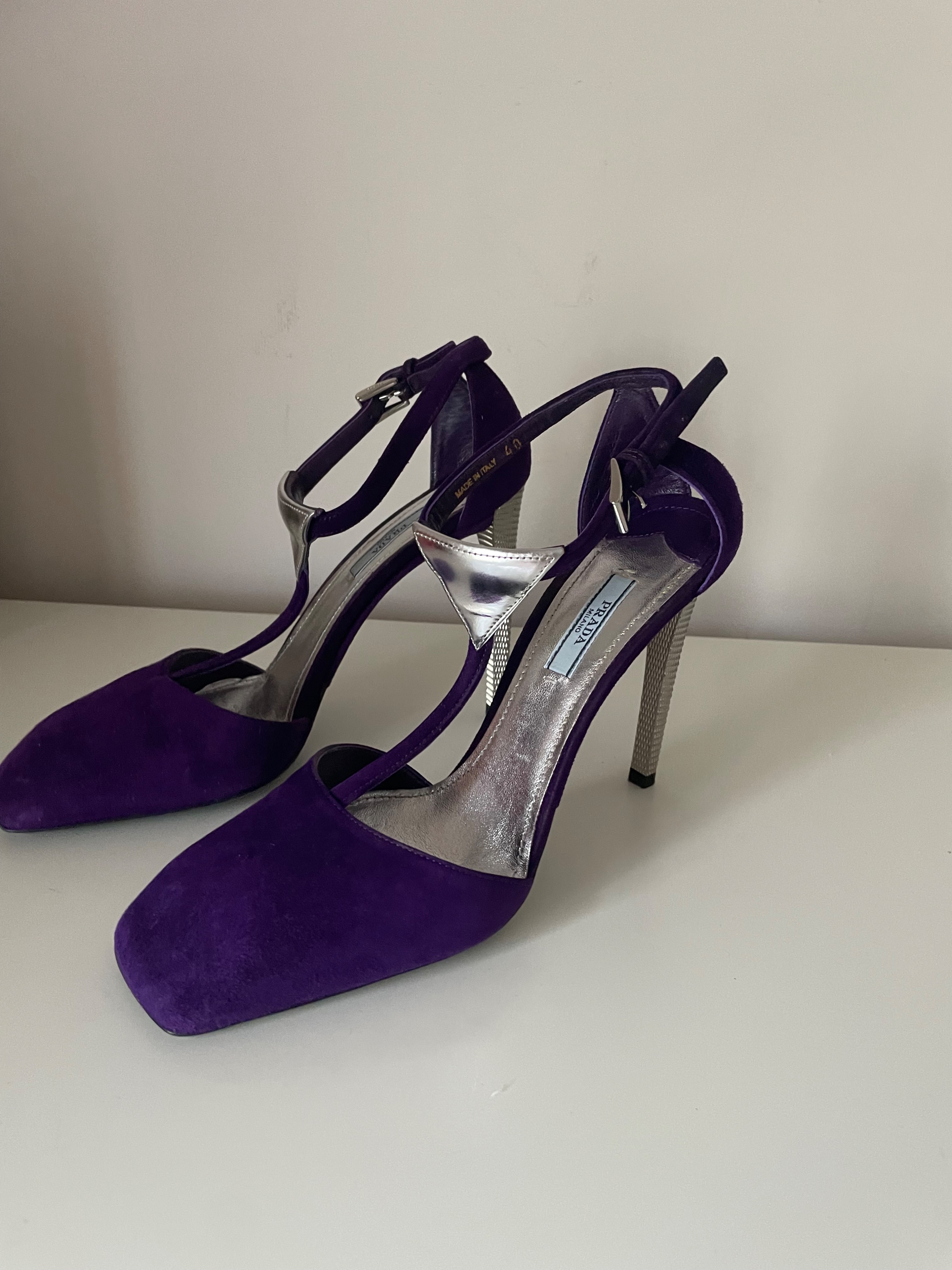 Preowned Prada Purple Suede Triangle Heels Size 40