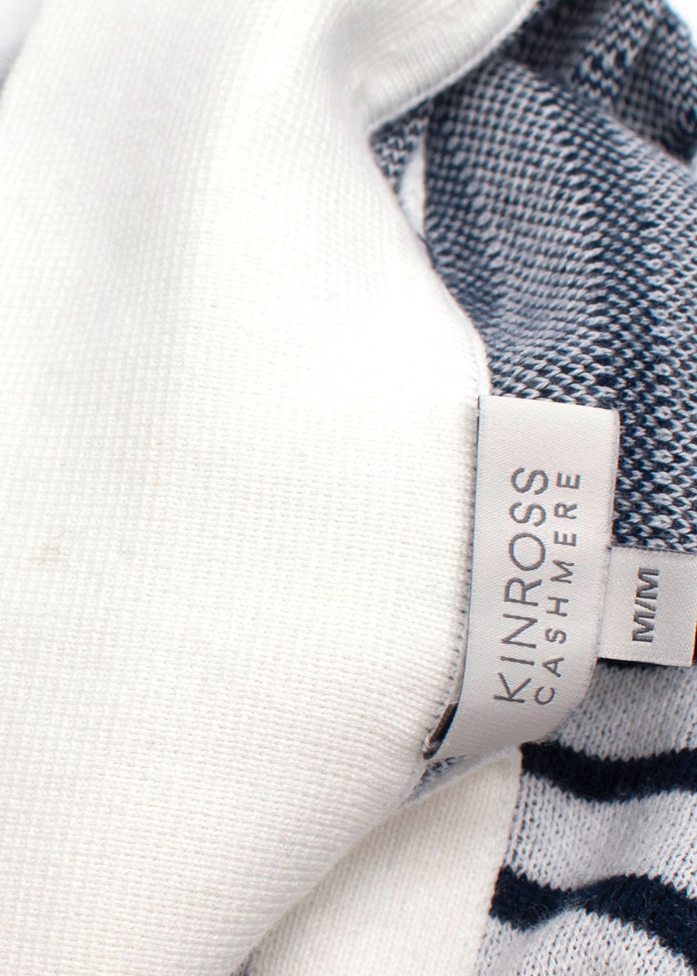 Preowned Kinross Navy and White Striped Knitted Polo Shirt Size M Navy Blue / white cotton/polyamide/cashmere