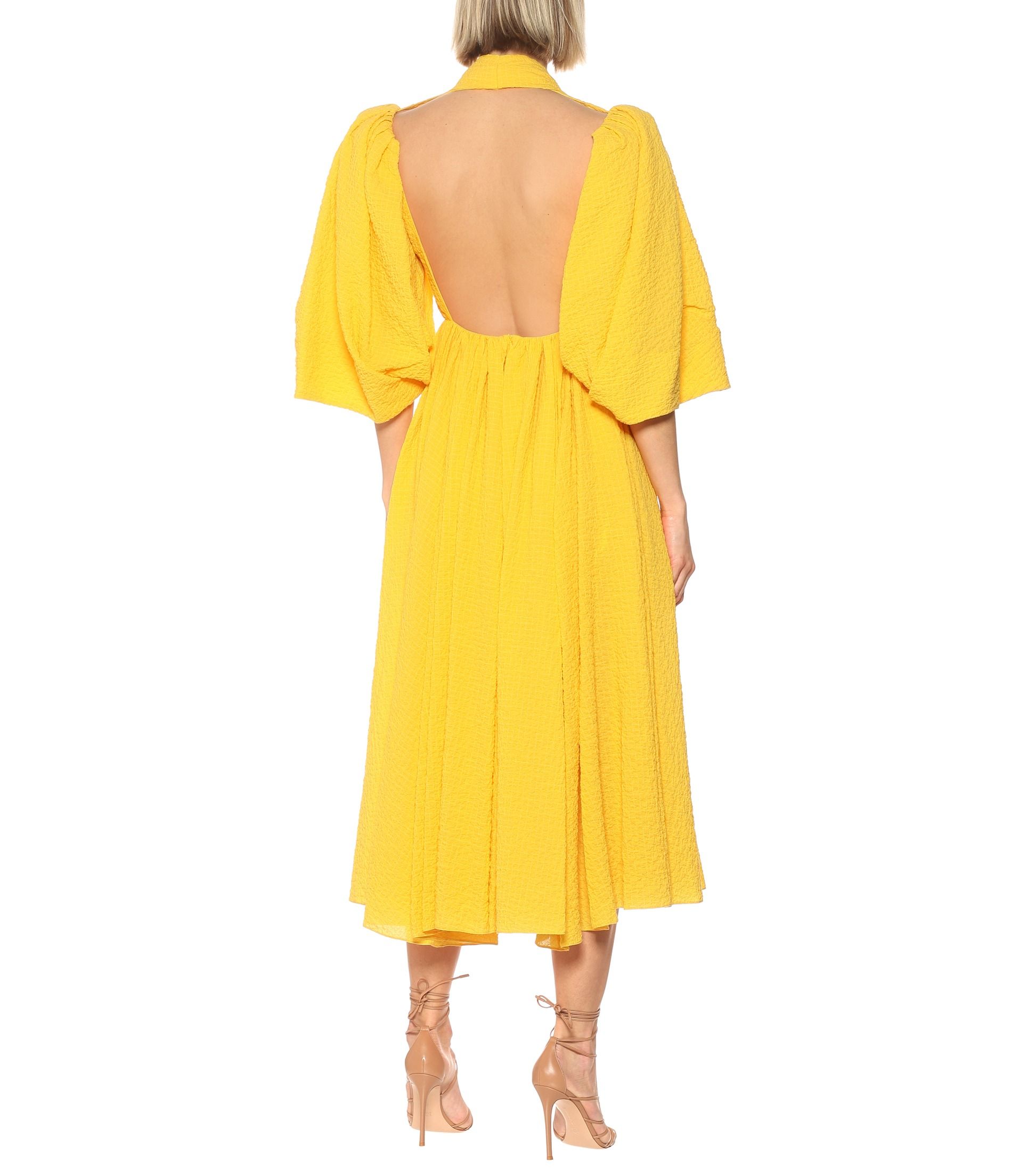 Emilia Wickstead Deva Open-Back Citrus Dress Size M ye cotton/elastane/silk