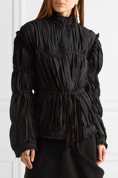 J W Anderson Frayed Ruched Crepe De Chine Jacket Size S Black silk