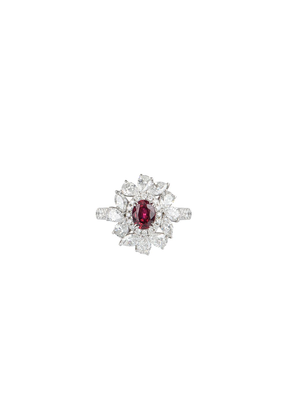 Preowned 18ct white gold white diamond  ruby ring 087ct 52 Red white gold