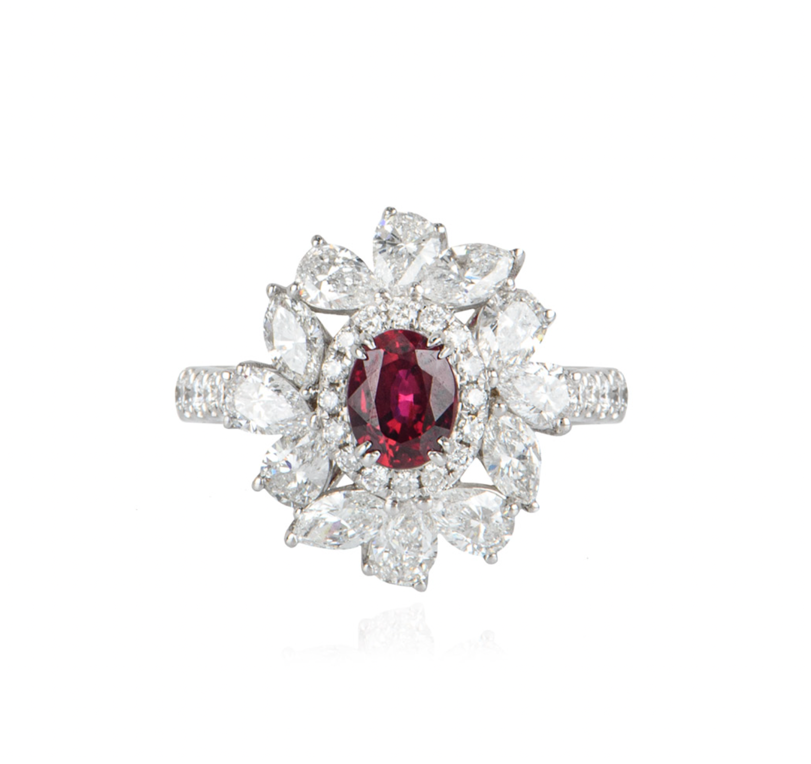 Preowned 18ct white gold white diamond  ruby ring 087ct 52 Red white gold