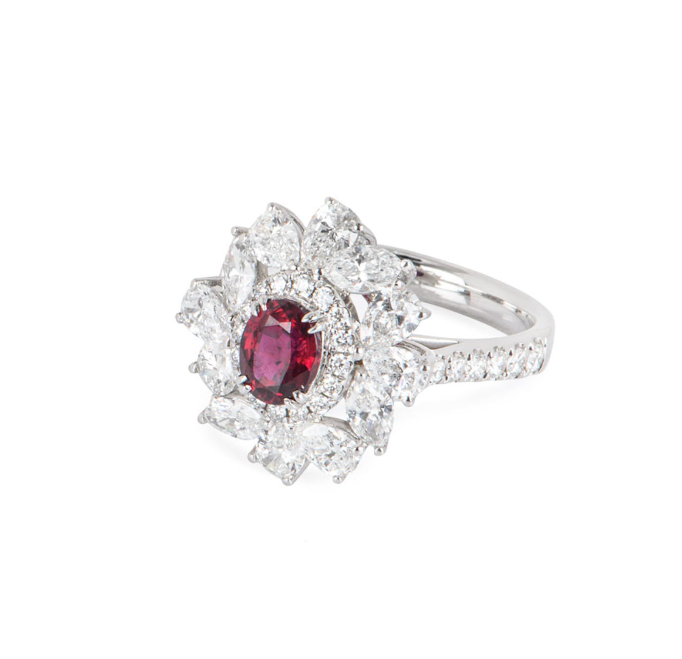 Preowned 18ct white gold white diamond  ruby ring 087ct 52 Red white gold