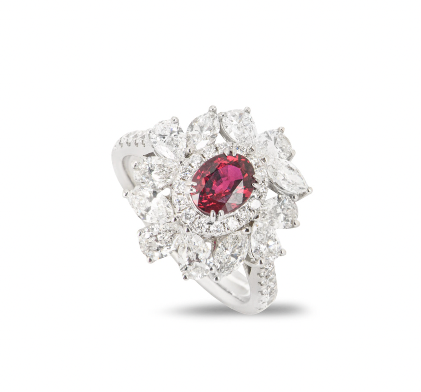 Preowned 18ct white gold white diamond  ruby ring 087ct 52 Red white gold