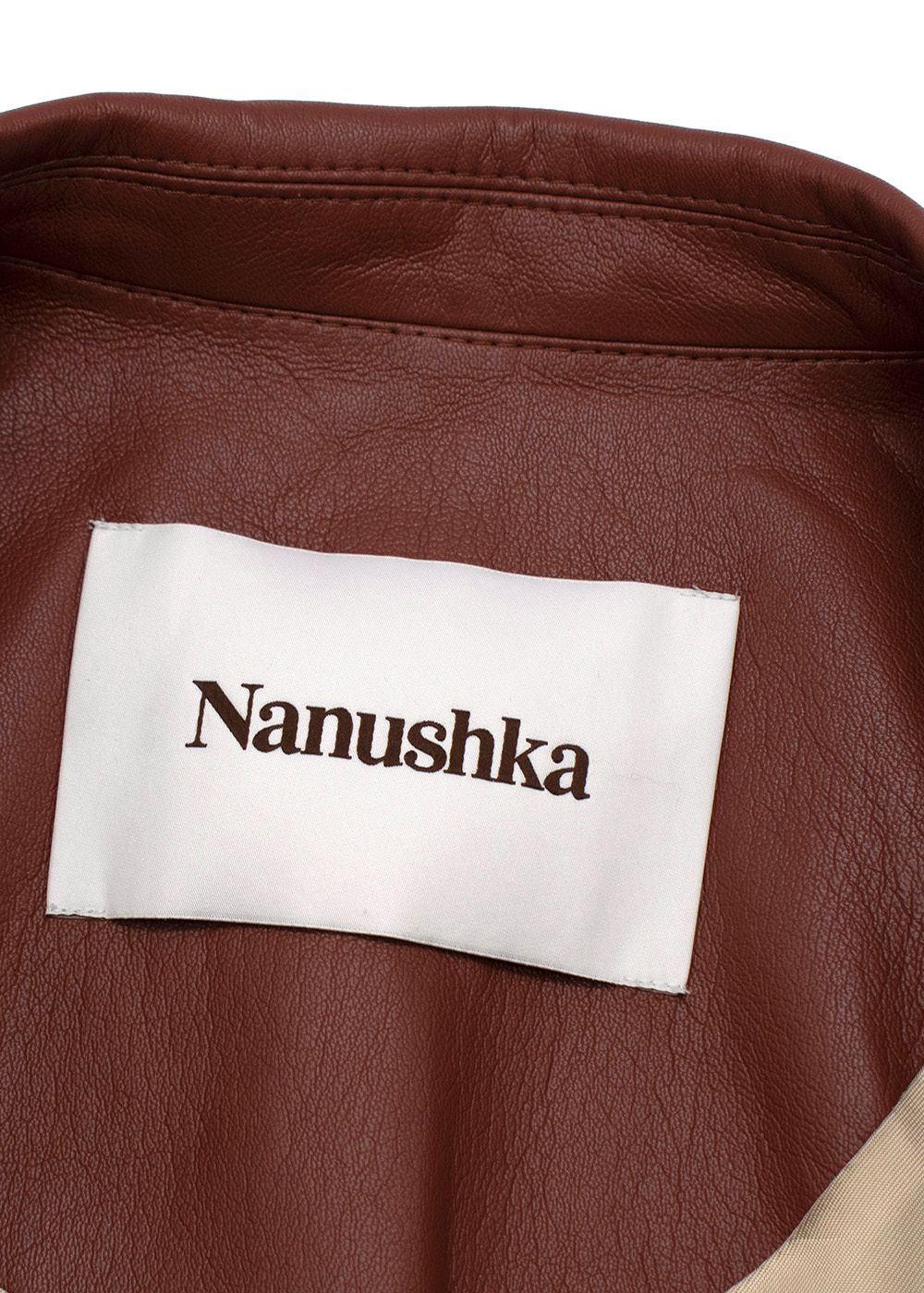 Nanushka rust-brown vegan-leather Evan longline jacket Size S Brown leather