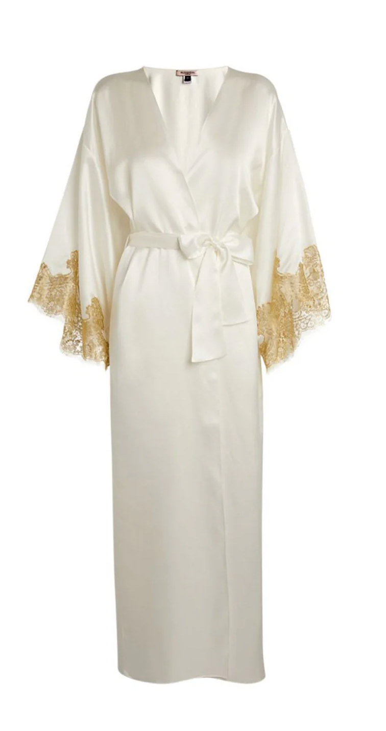 Gilda  Pearl Ivory Long Gina Silk Robe Size M