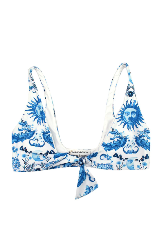 Borgo De Nor Blue Electra Bow Tie High Waisted Bikini Size M blue white recyled polyamide/elastane