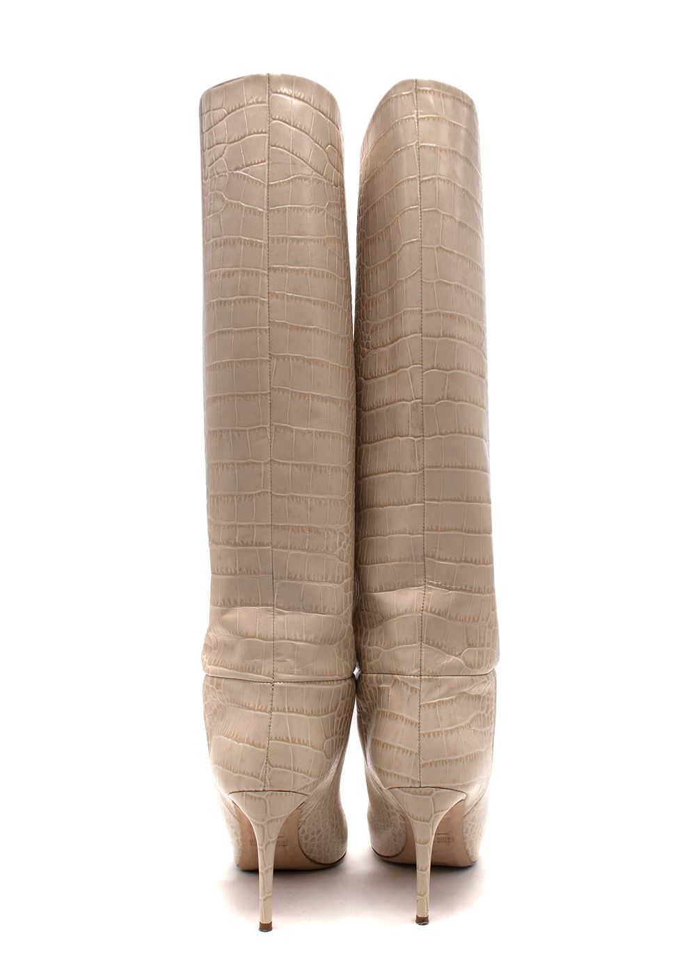 Preowned Paris Texas Cream Croc-Embossed Knee High Boots Size 39 croc-embossed leather