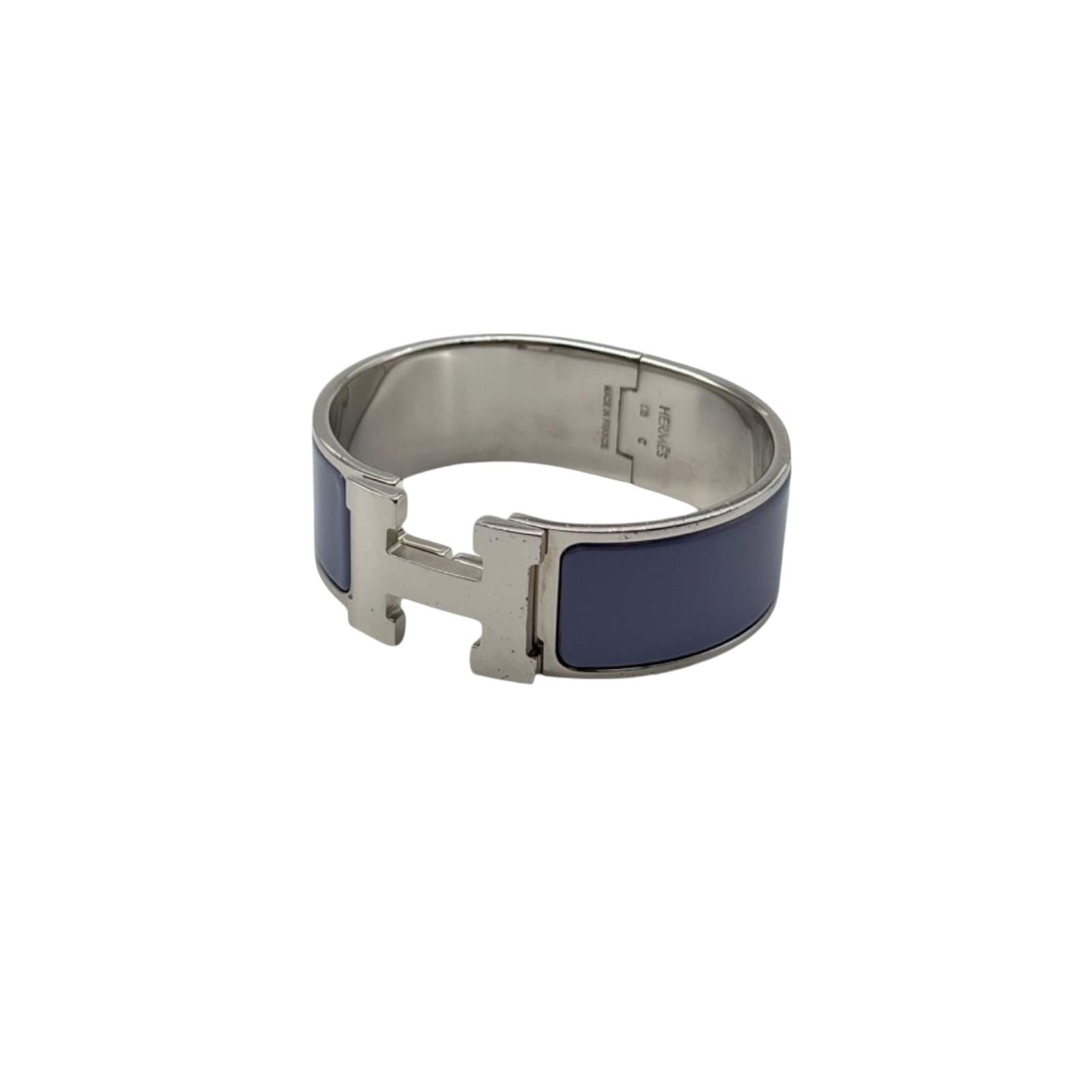 Preowned Hermes Blue and Palladium Clic Clac H Bracelet enamel