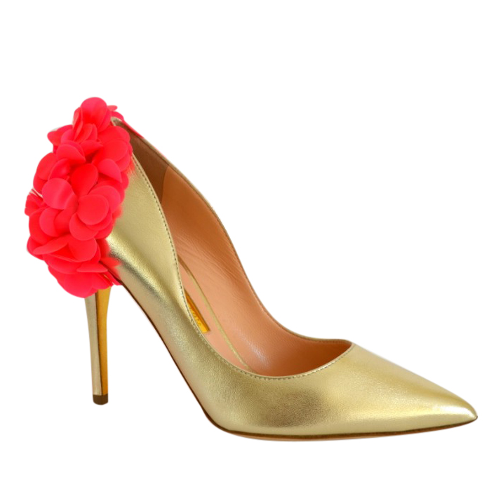 Rupert Sanderson Rio Rita Nappa Platinum and Pink Pumps Size 36 Gold leather