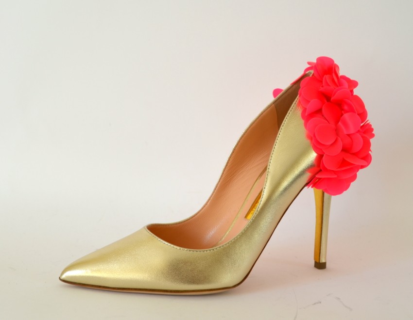 Rupert Sanderson Rio Rita Nappa Platinum and Pink Pumps Size 36 Gold leather