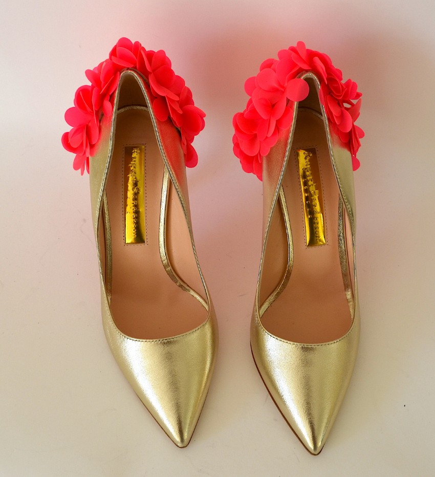 Rupert Sanderson Rio Rita Nappa Platinum and Pink Pumps Size 36 Gold leather