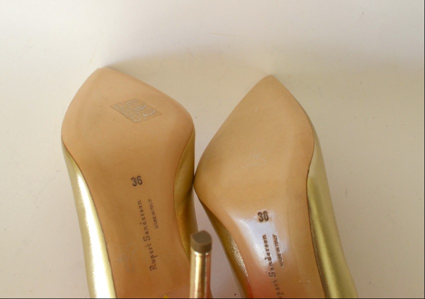 Rupert Sanderson Rio Rita Nappa Platinum and Pink Pumps Size 36 Gold leather