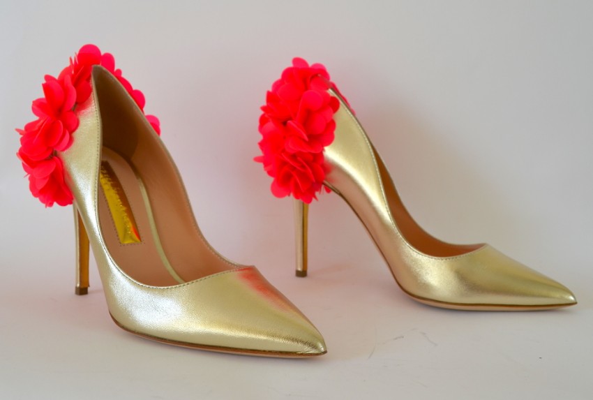 Rupert Sanderson Rio Rita Nappa Platinum and Pink Pumps Size 36 Gold leather