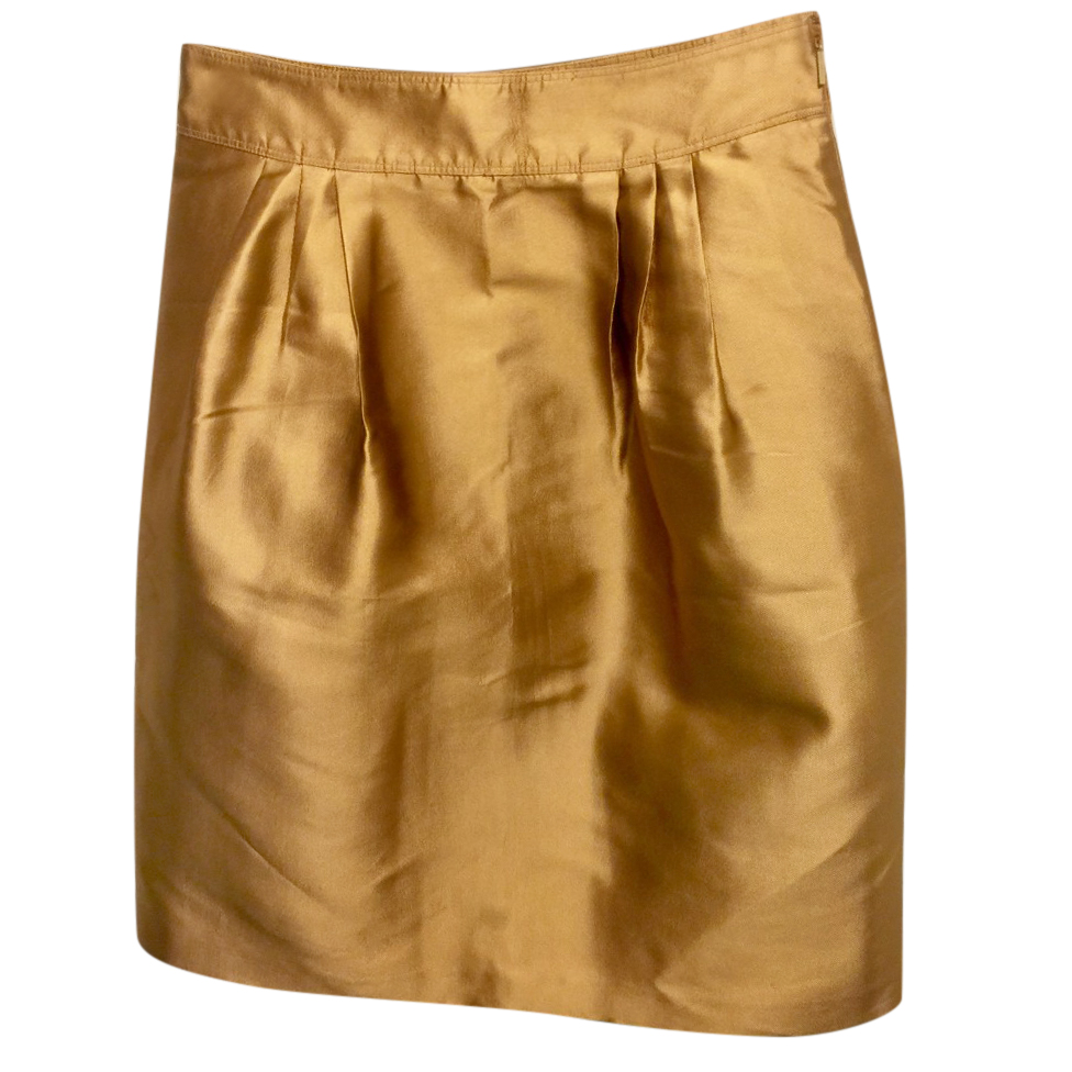 Preowned Burberry Metallic Silk Skirt Size XS Gold