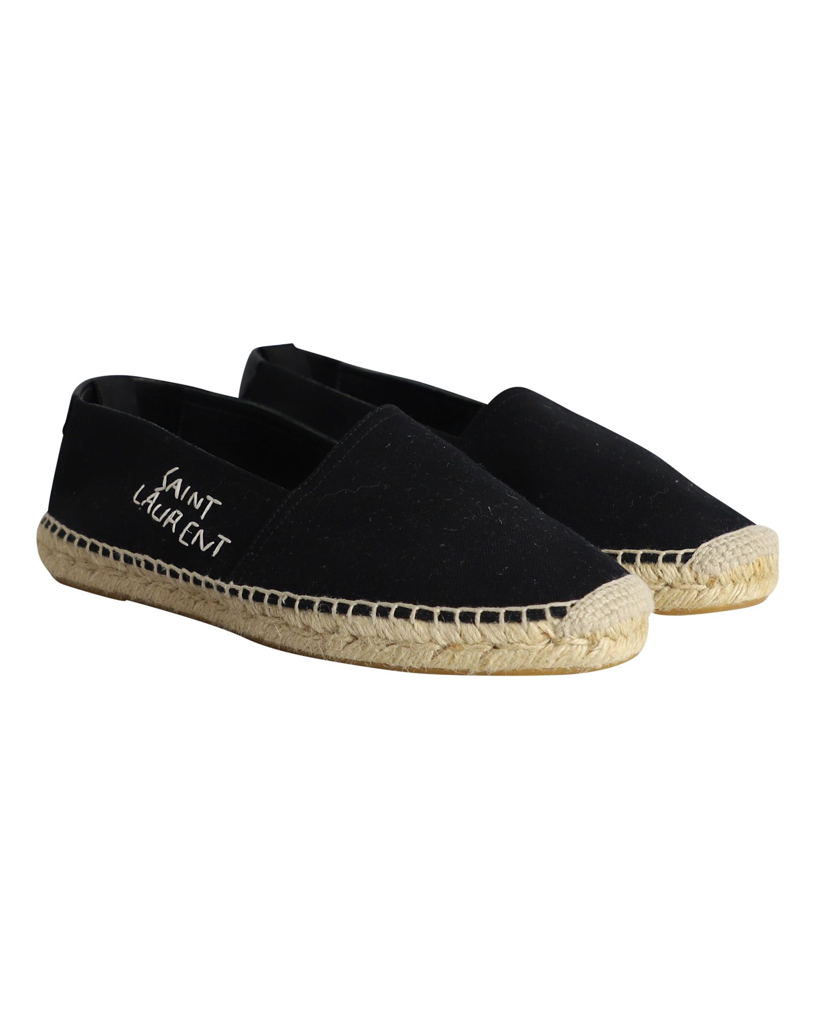 Men's Preowned Saint Laurent Black Logo Embroidered Espadrilles Size 41 canvas