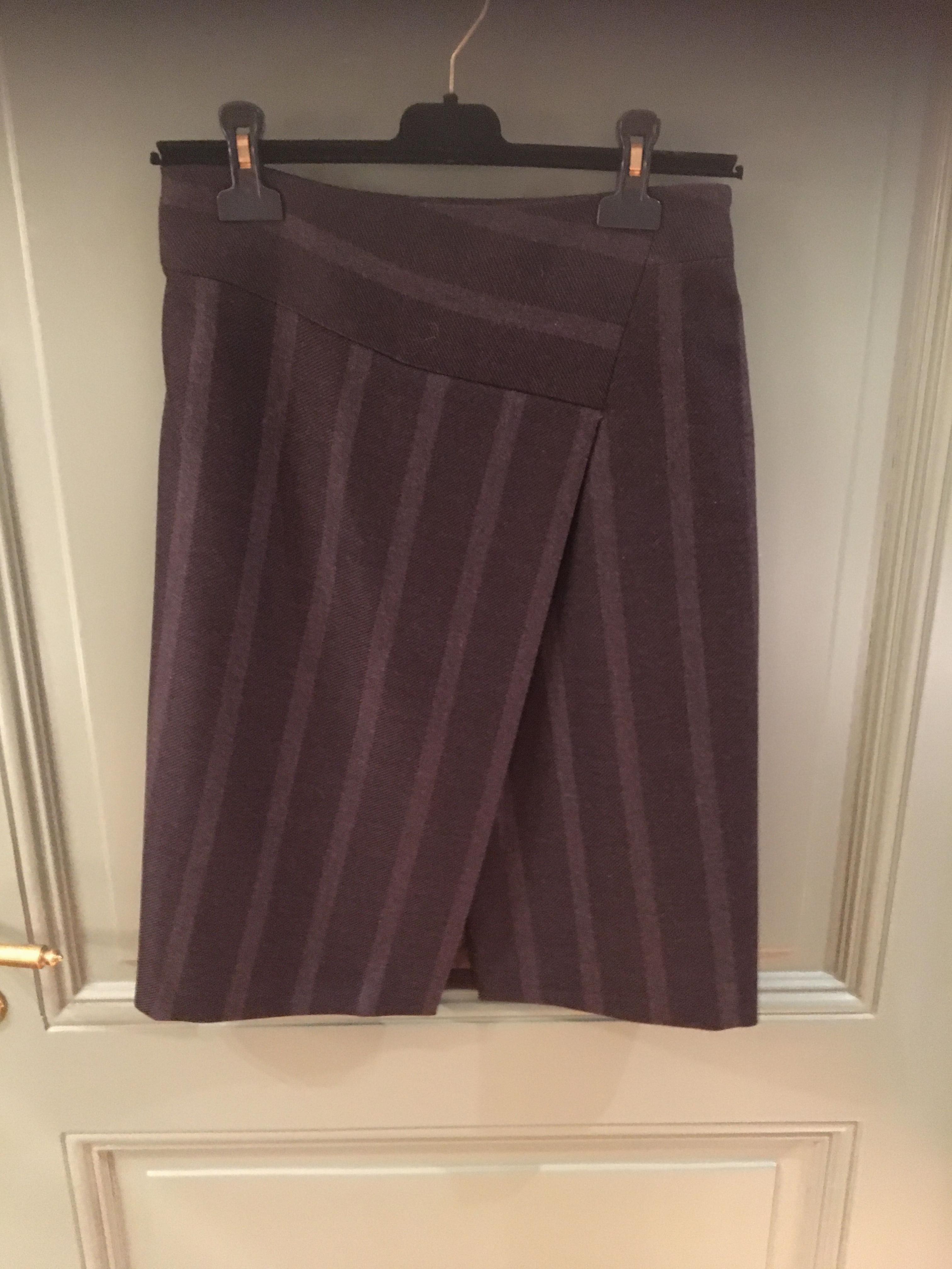 Loro Piana Black  Brown Striped Wool Skirt Size XS