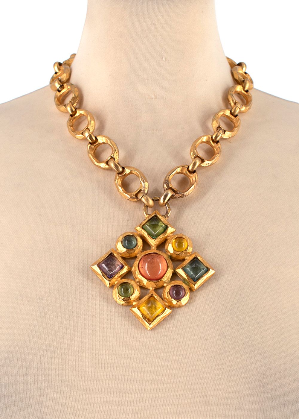 Edouard Rambaud Chunky Gold Necklace with Coloured Stones