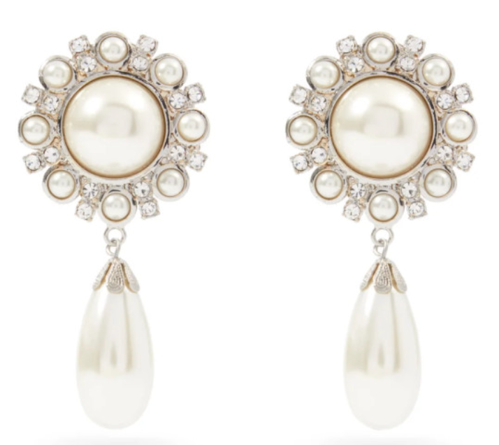 Alessandra Rich Faux Pearl Drop Earrings White metal/pearls