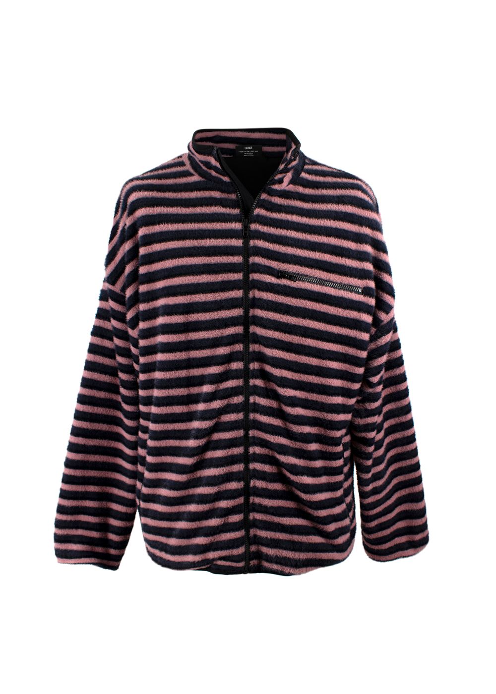 Men's Pleasures Caterpillar Stripe Fleece Jacket Size L Navy Pink Black polyester