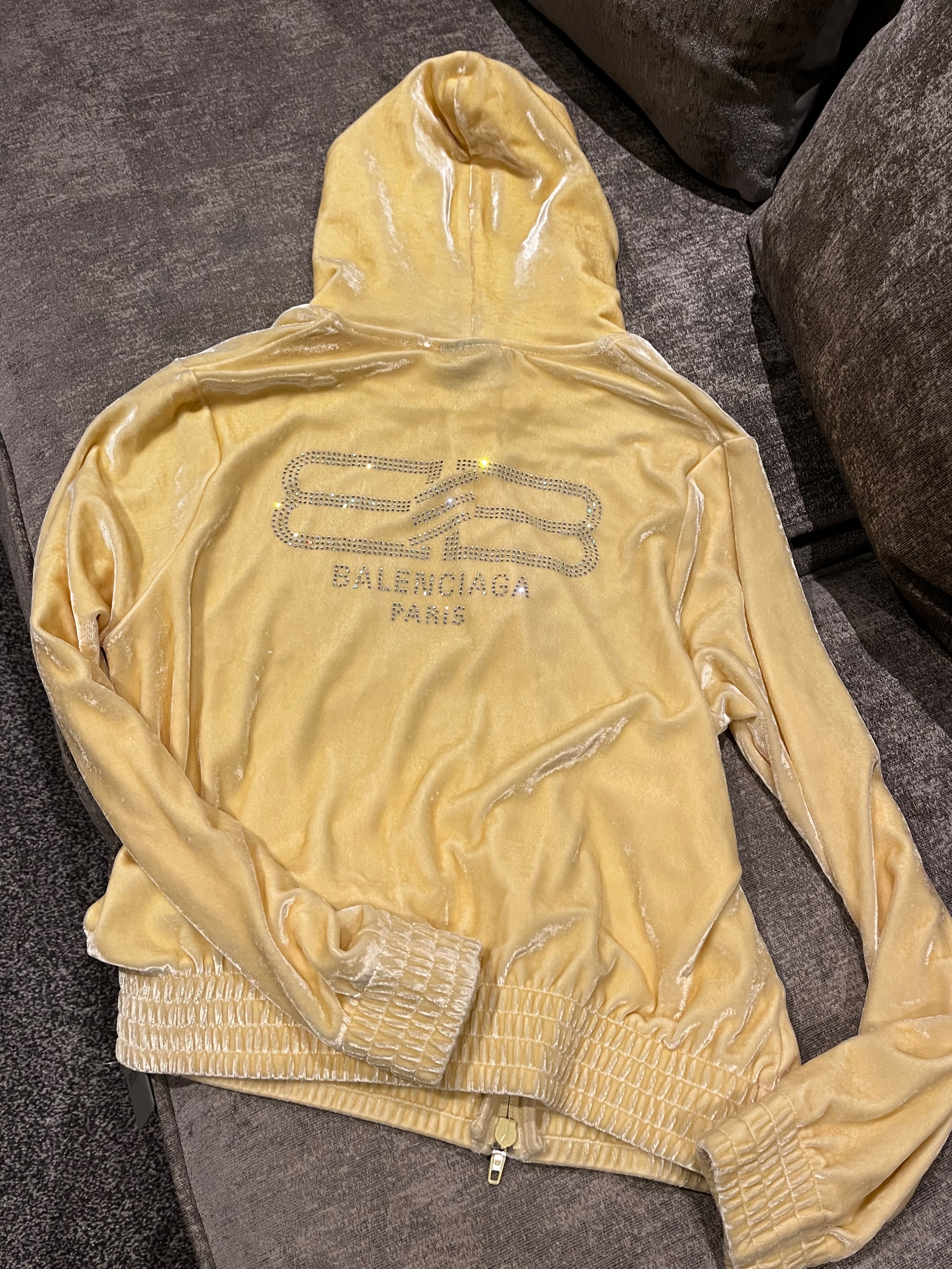 Balenciaga Yellow Embellished Velour Hoodie Size S material/polyamide/elastane