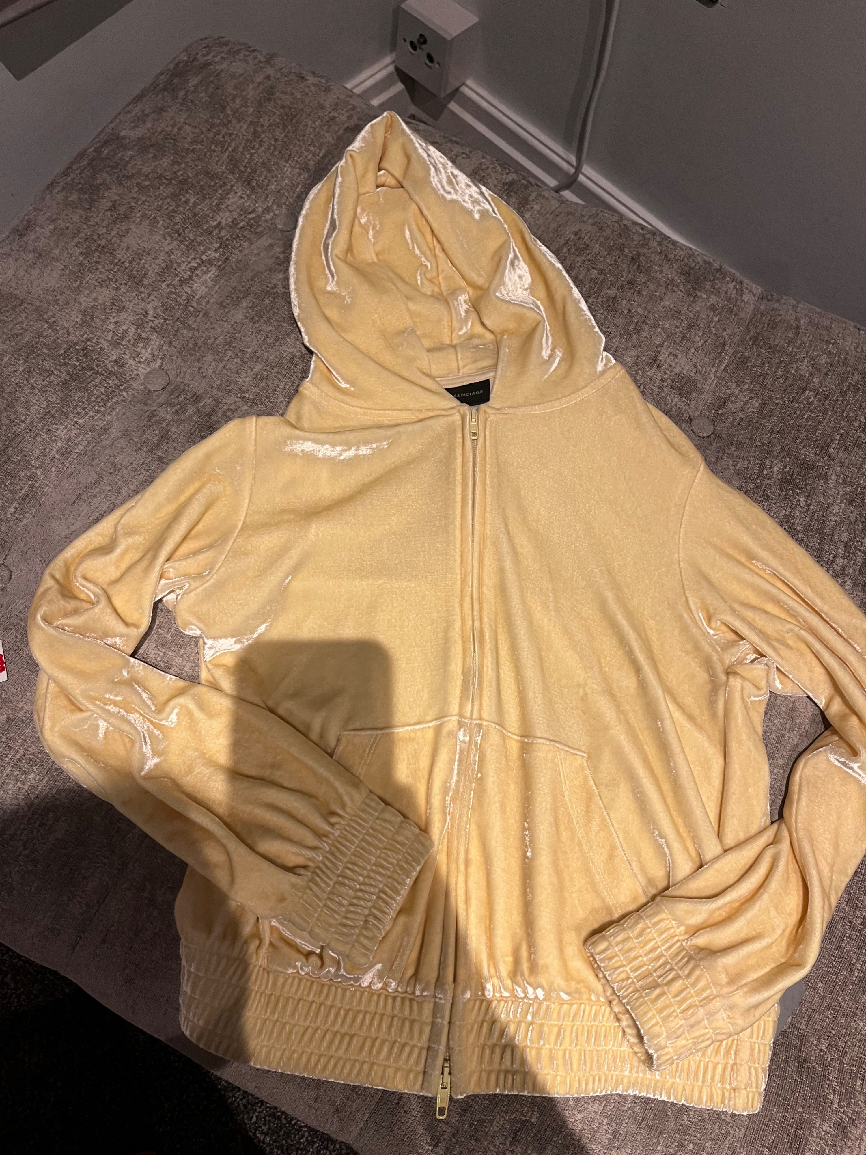 Balenciaga Yellow Embellished Velour Hoodie Size S material/polyamide/elastane