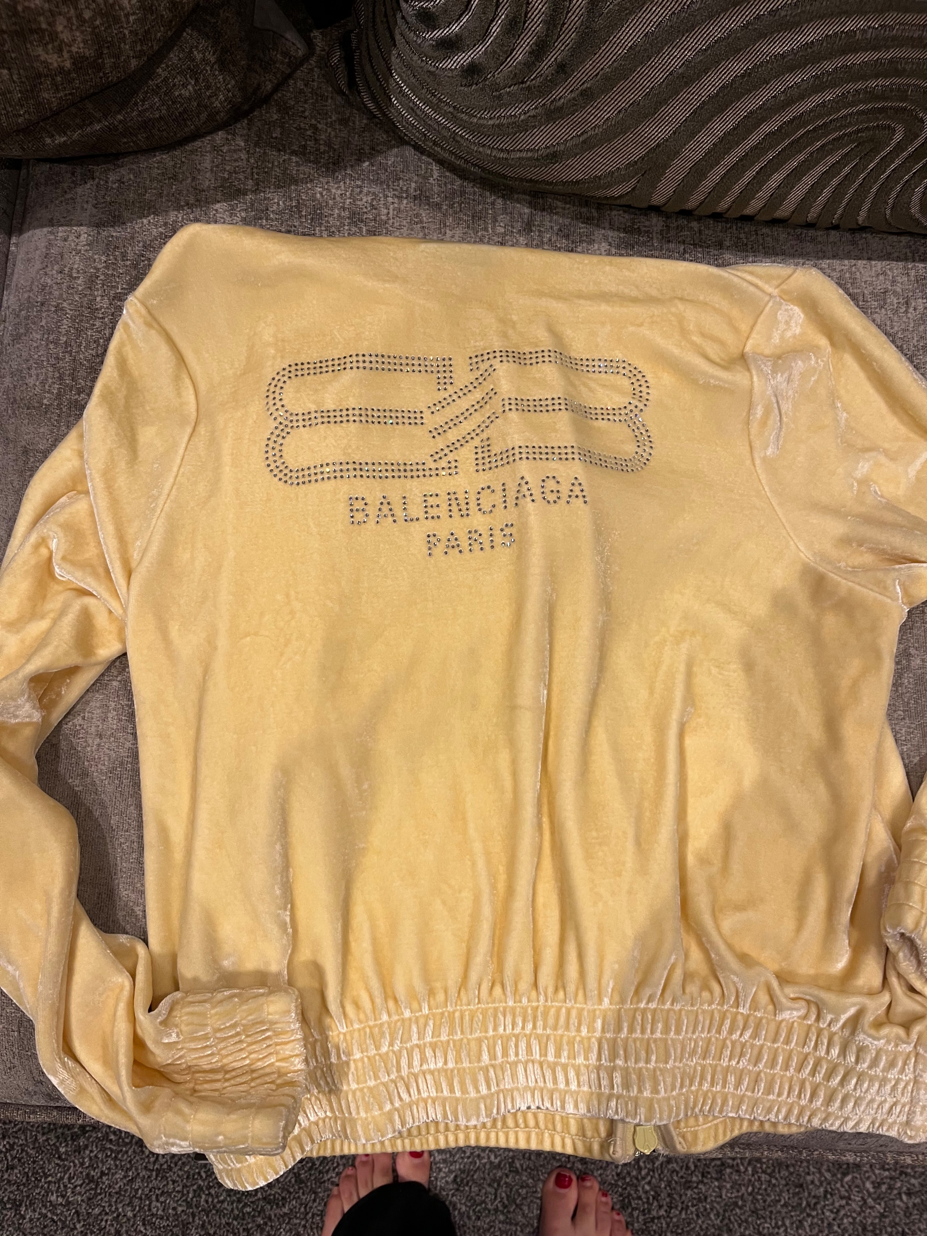 Balenciaga Yellow Embellished Velour Hoodie Size S material/polyamide/elastane