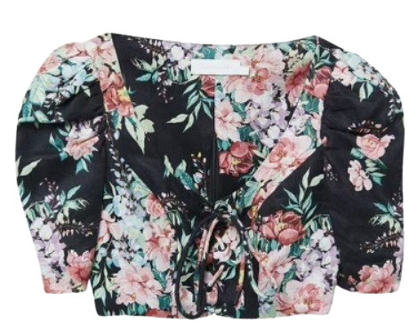 Preowned Zimmermann Black Floral Bellitude Corset Top Size S linen