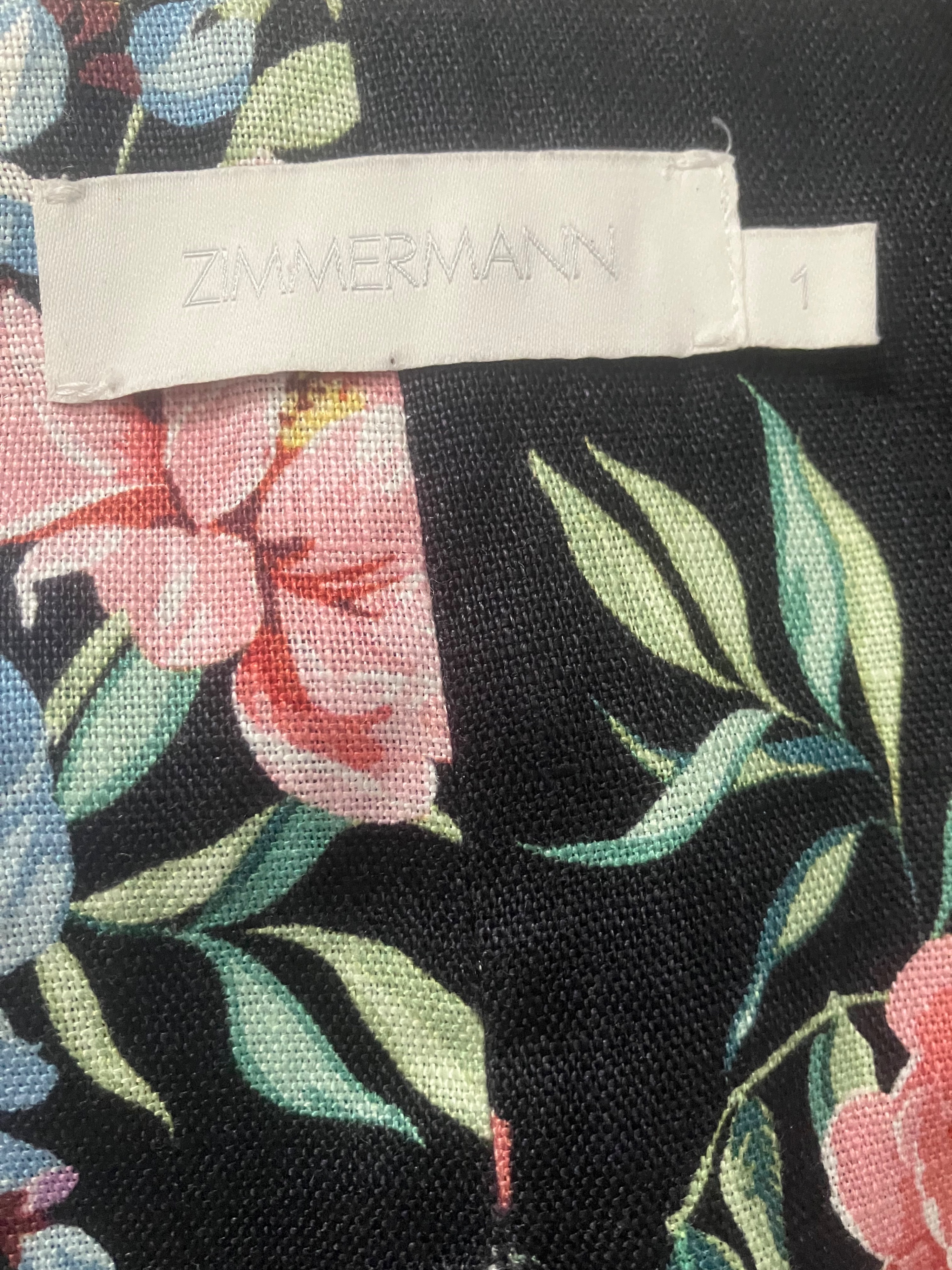 Preowned Zimmermann Black Floral Bellitude Corset Top Size S linen