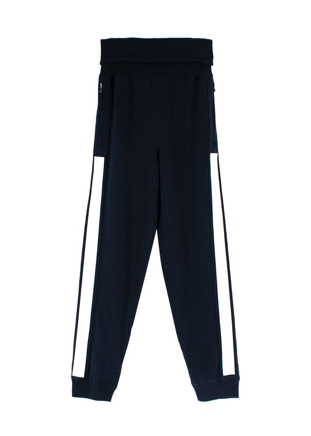 Preowned Chanel Navy Side Stripe Cashmere Trousers Size S