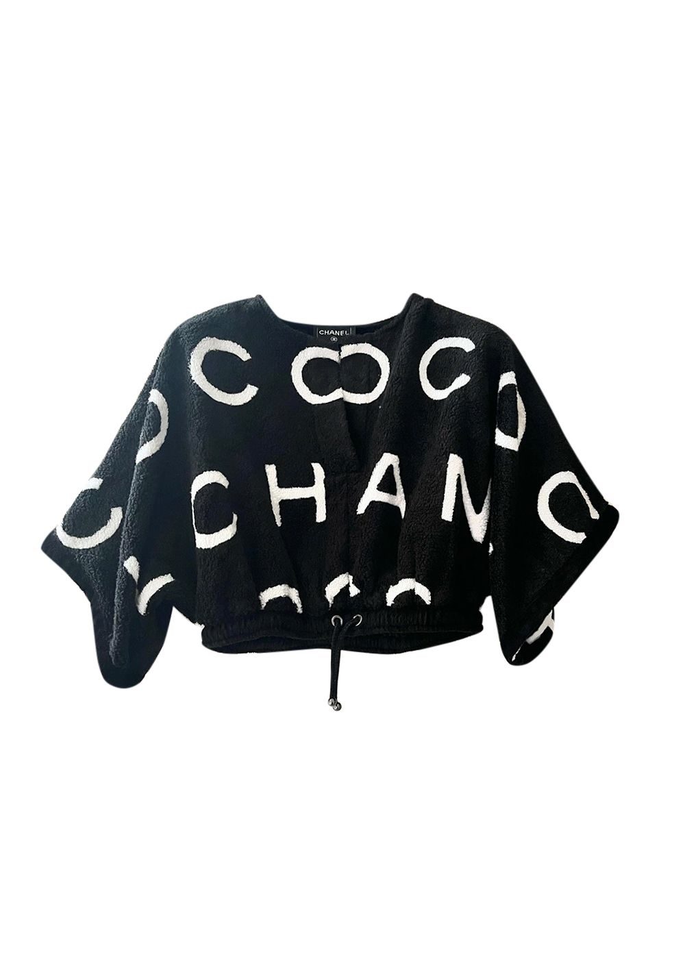 Chanel Black and White Terry Towelling Cropped Top Size S Black white towelling-terrycloth cotton