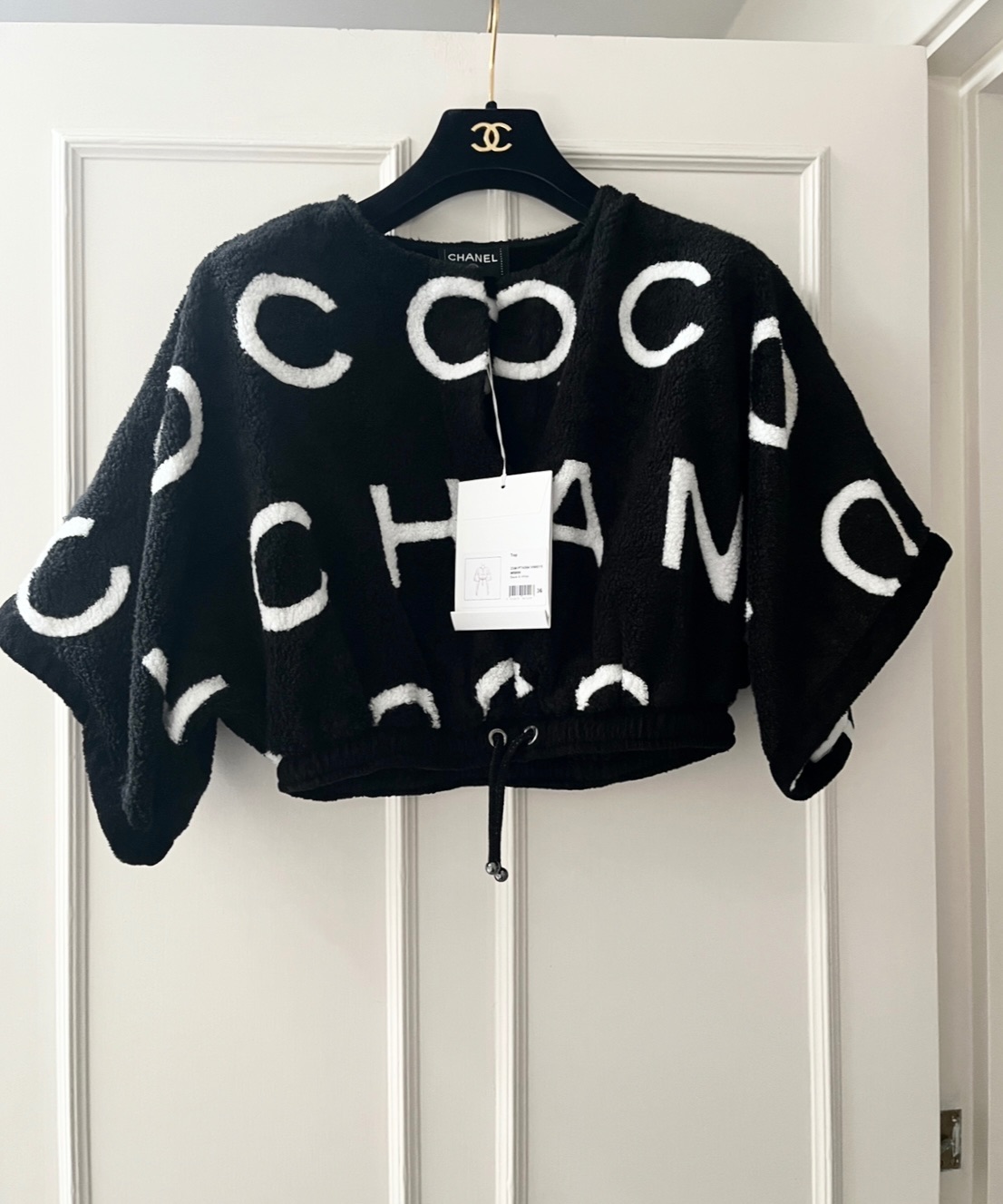 Chanel Black and White Terry Towelling Cropped Top Size S Black white towelling-terrycloth cotton