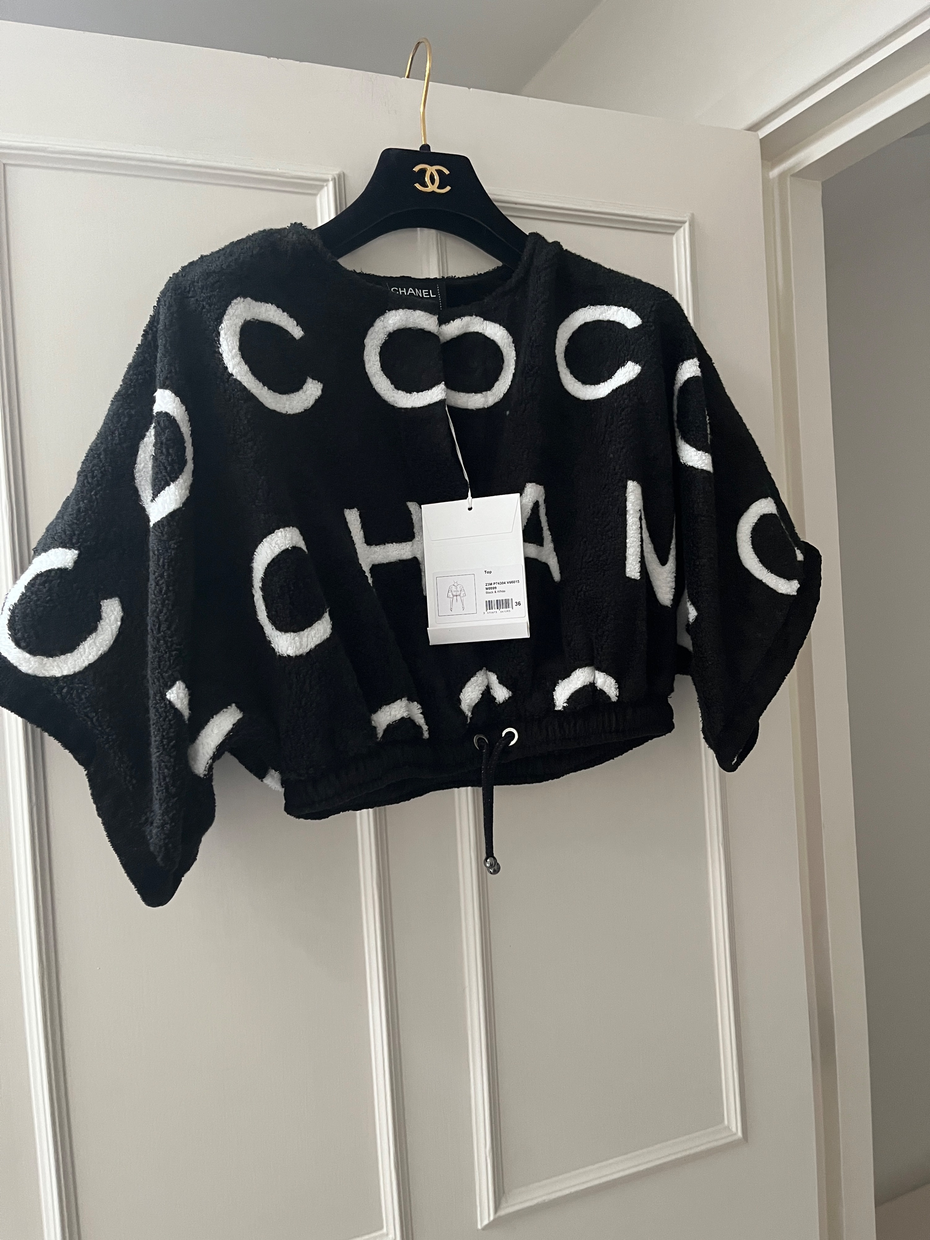 Chanel Black and White Terry Towelling Cropped Top Size S Black white towelling-terrycloth cotton