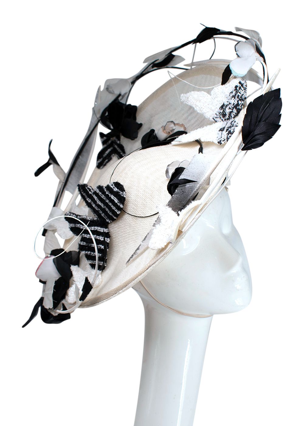 Edwina Ibbotson Cream Woven Floral Hat Black Cream mesh