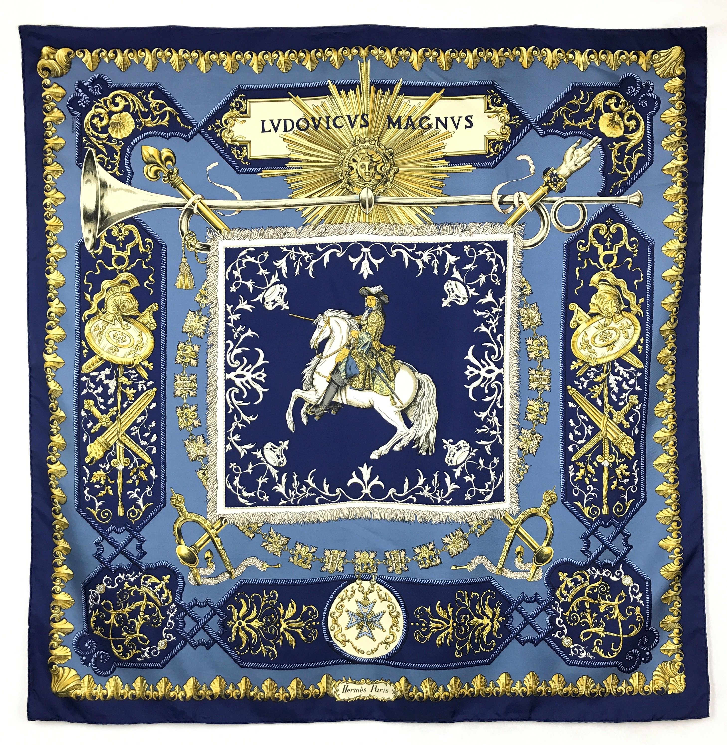 Preowned Hermes Ludovicus Magnus Louis XIV Printed Silk Scarf Multicolor