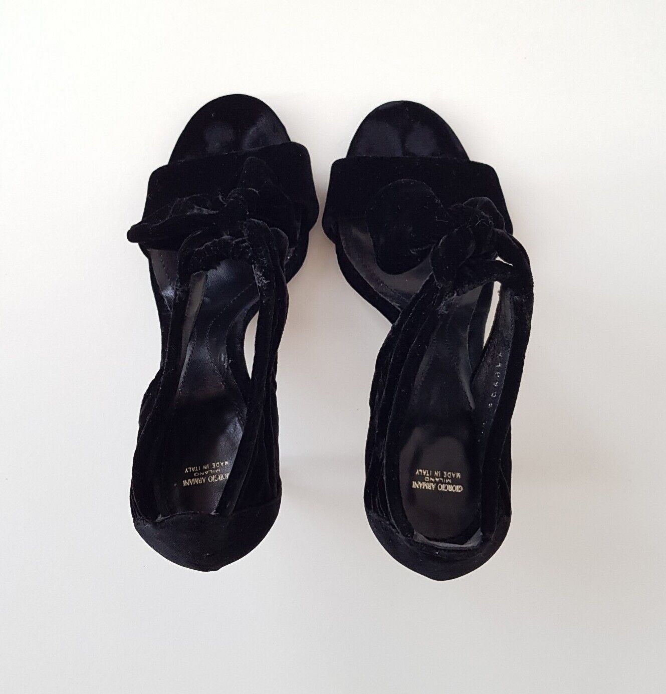 Preowned Giorgio Armani Black Velvet Bow Trim Sandals Size 39 silk velvet