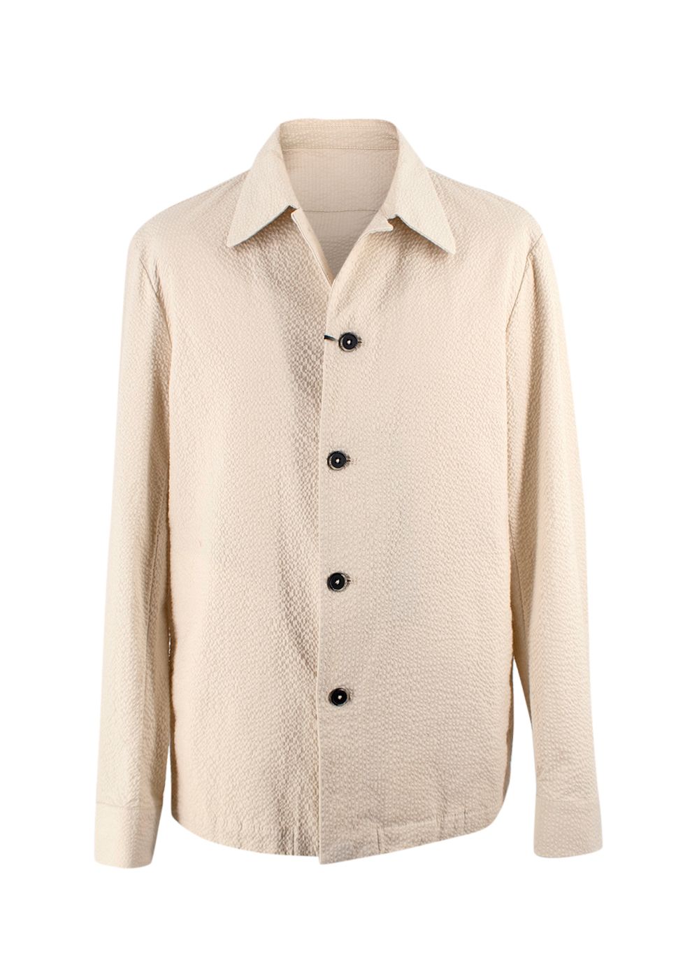 Men's Barena Jacket Seersucker Button Down Shirt Size L Cream cotton