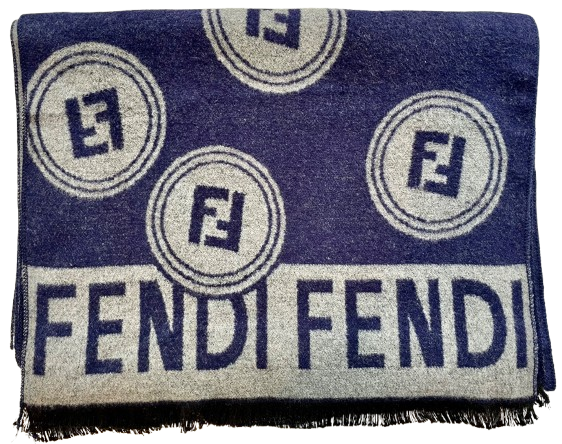 Fendi Blue and Grey Reversible Wool Scarf Size L Black / pale grey merino wool