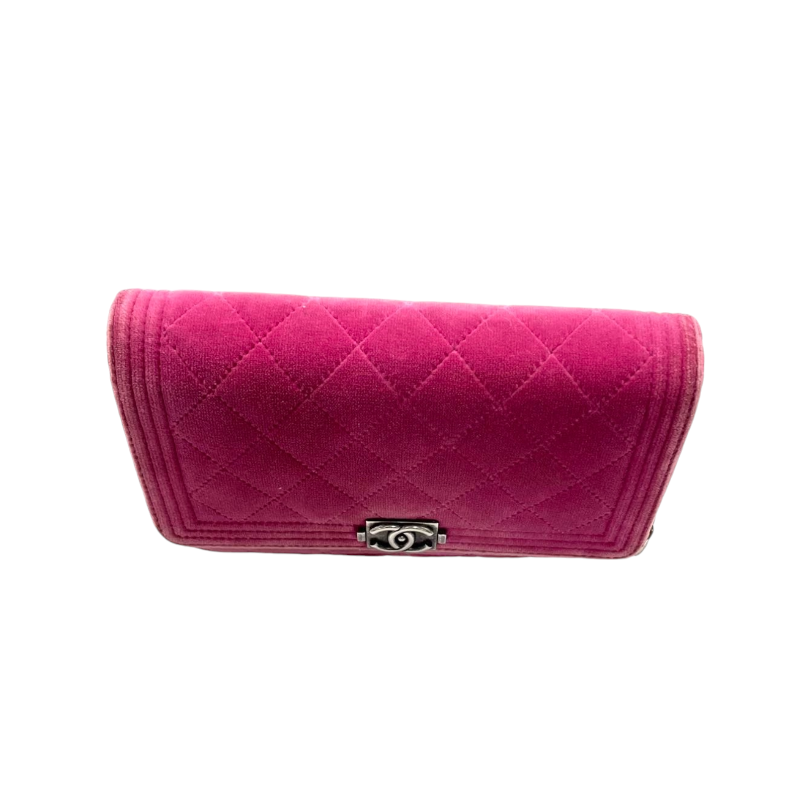 Preowned Chanel Pink Velvet Boy Wallet on Chain