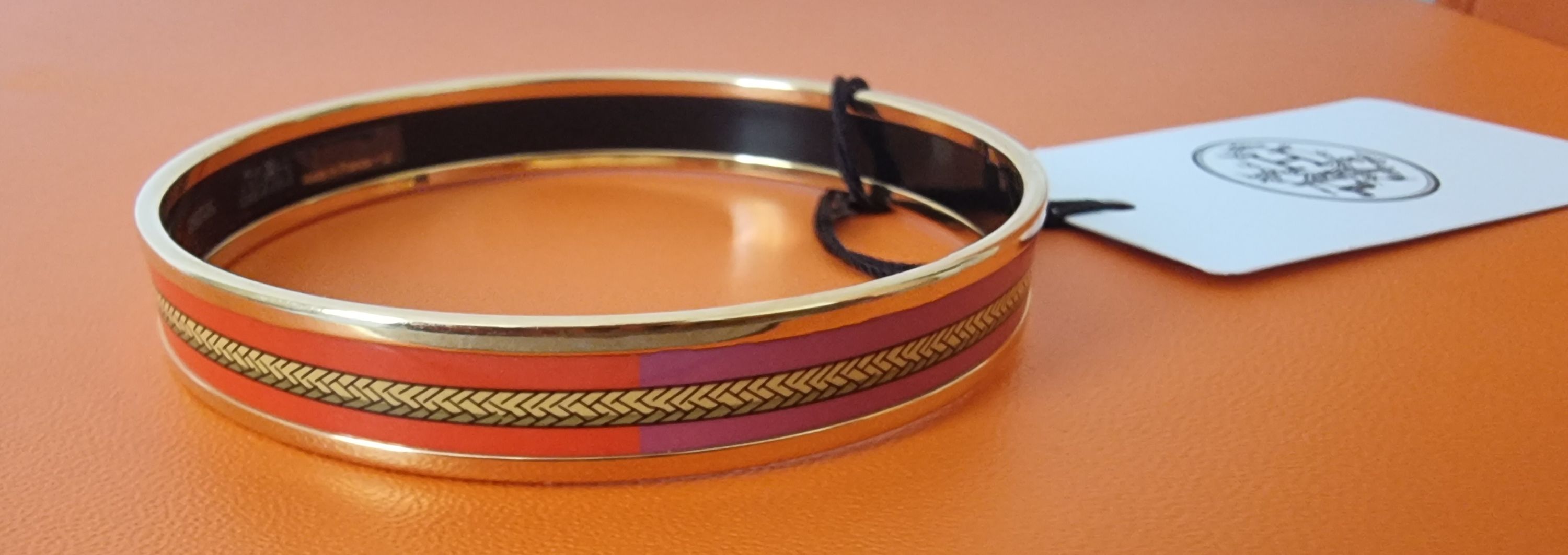 Hermes Pink Cliquetis Bangle pink/orange blue yelow gold plate/enamel