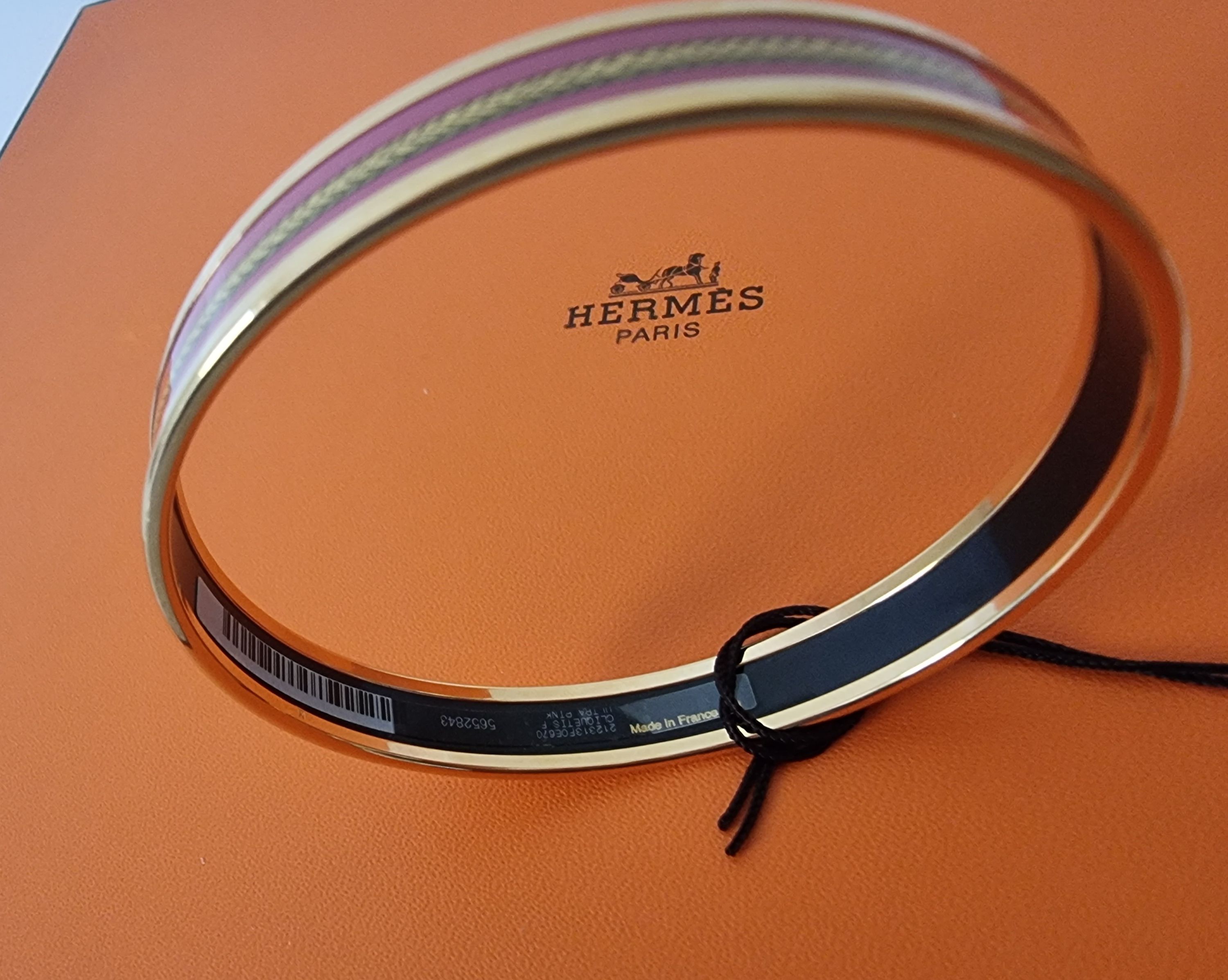 Hermes Pink Cliquetis Bangle pink/orange blue yelow gold plate/enamel