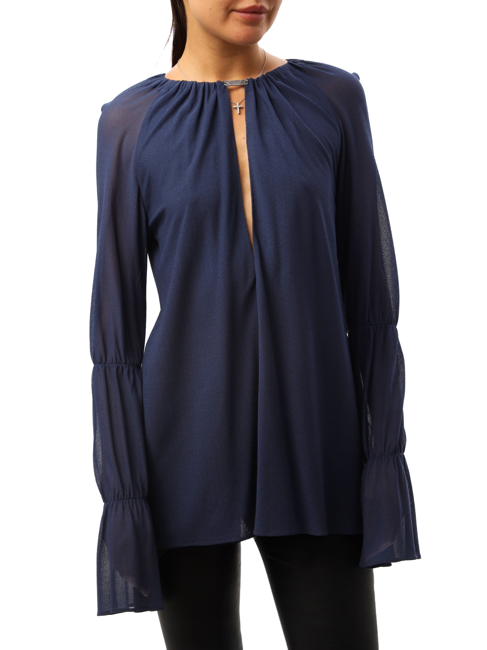 Preowned Jay Ahr Keyhole Blue Draped Blouse Size S viscose