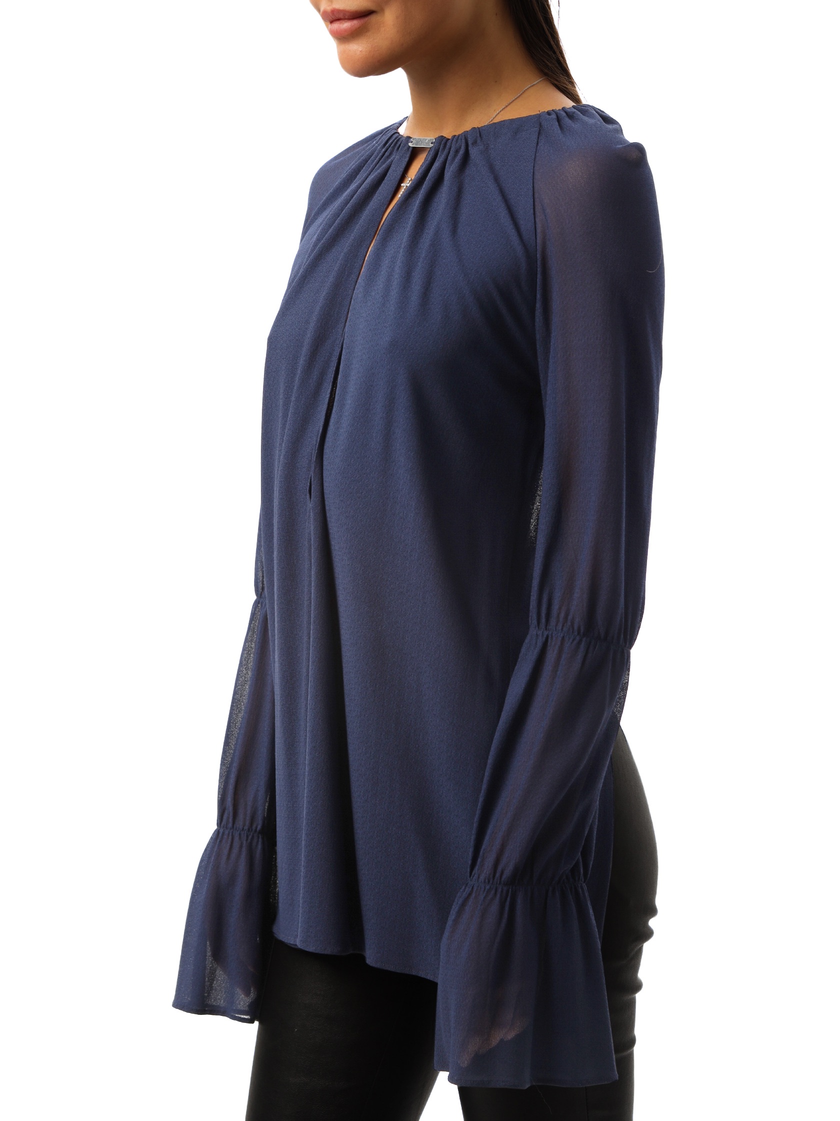 Preowned Jay Ahr Keyhole Blue Draped Blouse Size S viscose