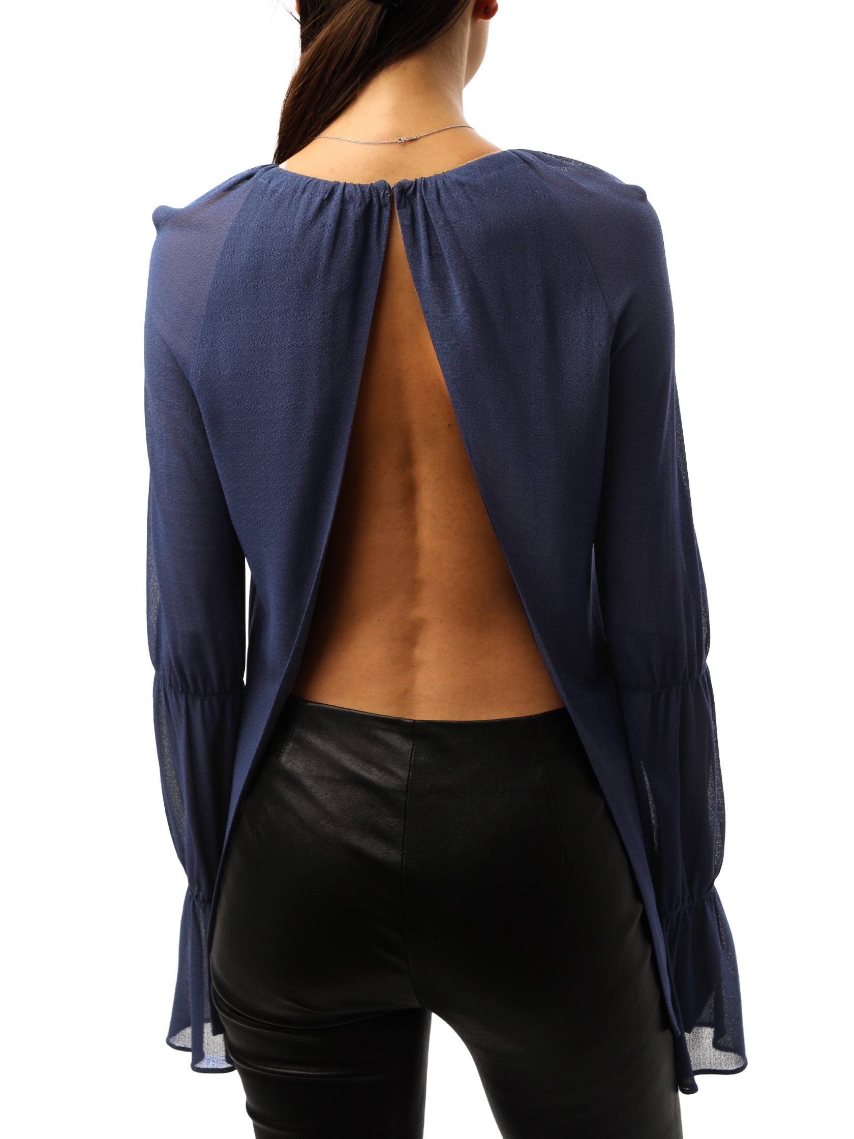 Preowned Jay Ahr Keyhole Blue Draped Blouse Size S viscose