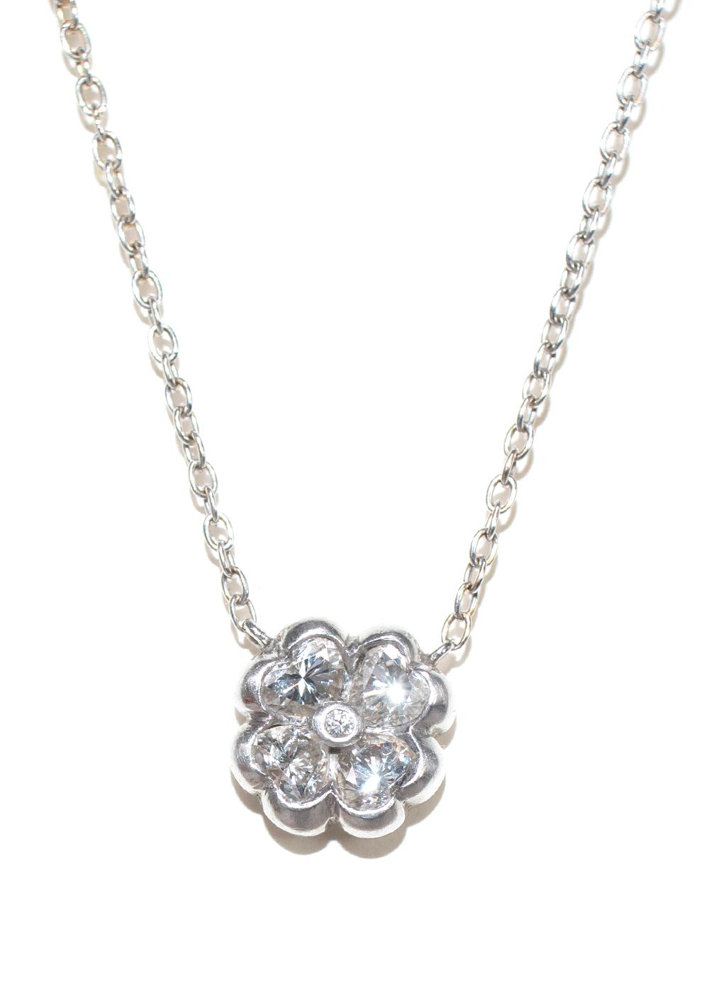 Bespoke White Gold Diamond Clover Pendant Necklace silver