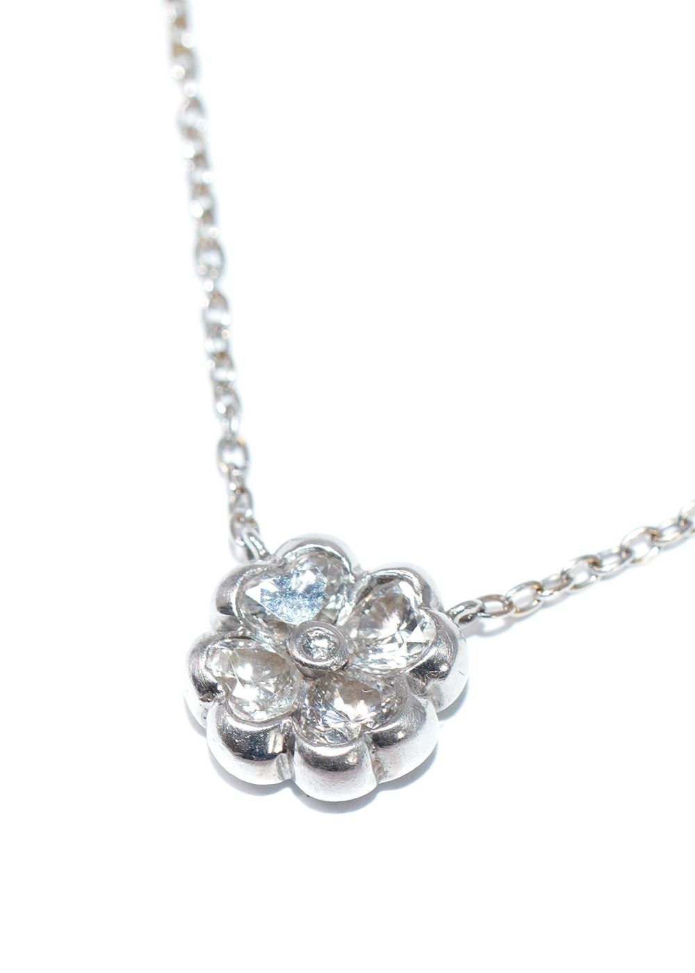 Bespoke White Gold Diamond Clover Pendant Necklace silver